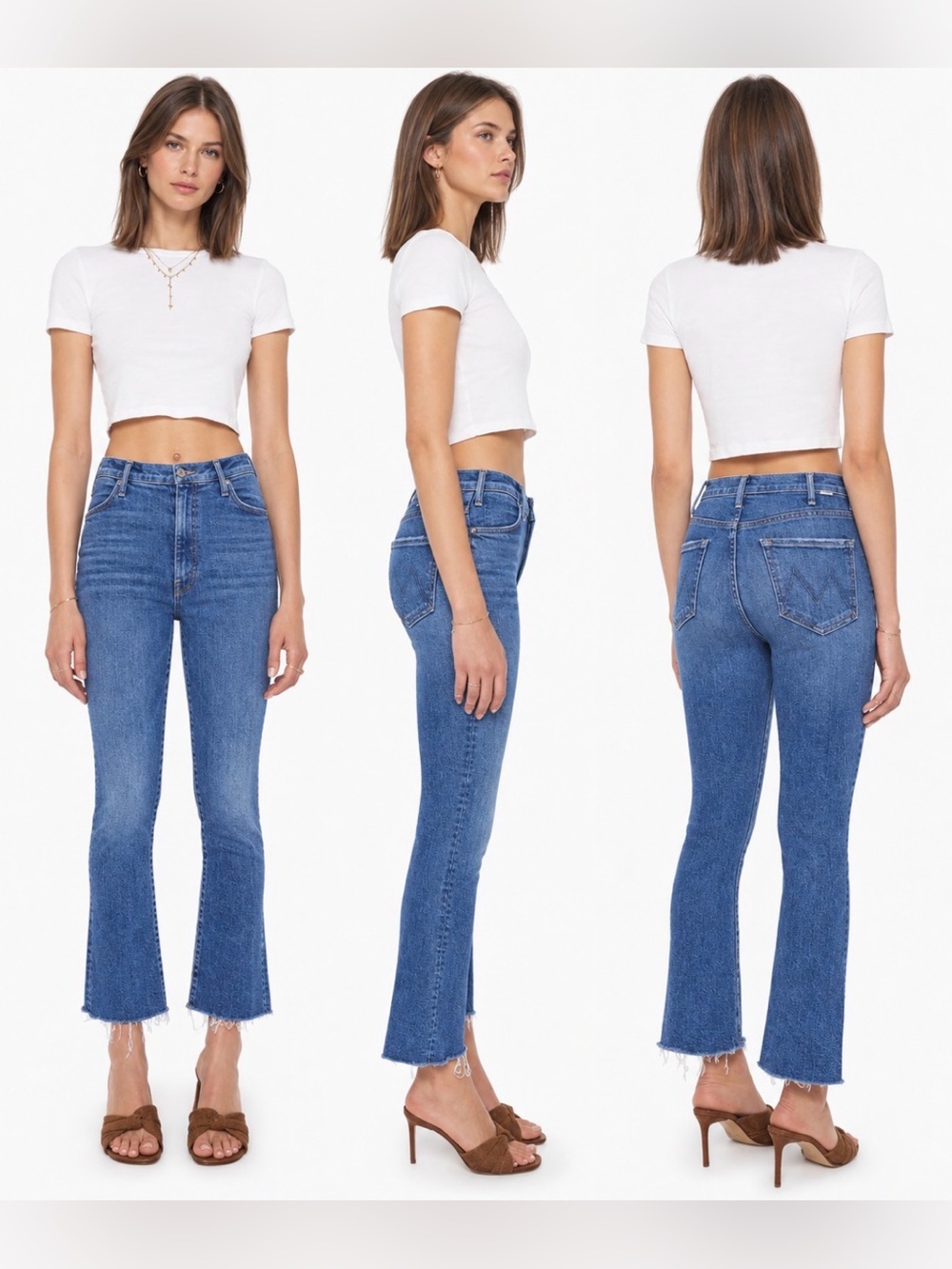 Mother women’s The Hustler Ankle Fray high rise ankle Denim blue jeans pants 30
